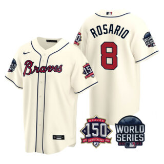 Men's Atlanta Braves Eddie Rosario 2021 World Series Stitched Jersey Cool Base Cream