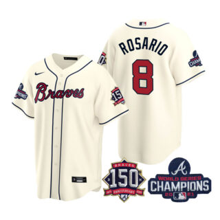 Men's Atlanta Braves Eddie Rosario 2021 World Series Champions Stitched Jersey Cool Base Cream