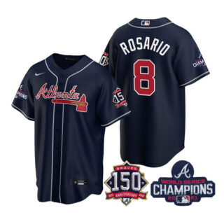Men's Atlanta Braves Eddie Rosario 2021 World Series Champions Stitched Jersey Cool Base Navy