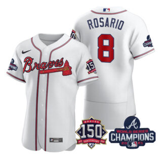 Men's Atlanta Braves Eddie Rosario 2021 World Series Champions Stitched Jersey Flex Base White Home