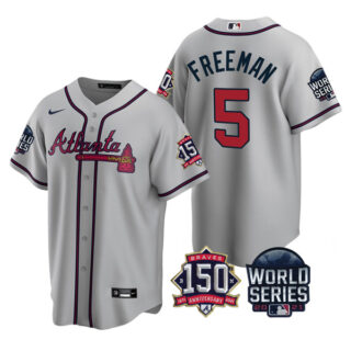 Men's Atlanta Braves Freddie Freeman 2021 World Series Stitched Jersey Cool Base Gray