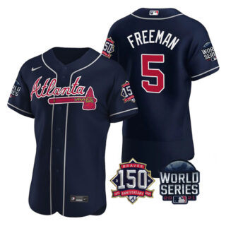 Men's Atlanta Braves Freddie Freeman 2021 World Series Stitched Jersey Flex Base Navy