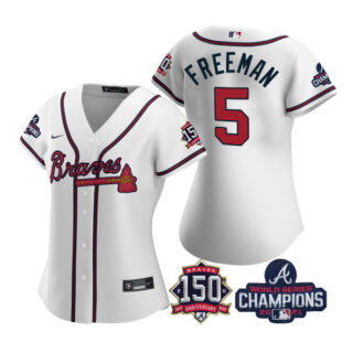Women's Atlanta Braves Freddie Freeman 2021 World Series Champions Stitched Jersey White