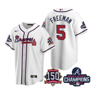 Men's Atlanta Braves Freddie Freeman 2021 World Series Champions Stitched Jersey Cool Base White Home
