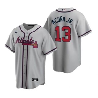 Men's #13 Ronald Acuna Jr. Atlanta Braves Cool Base Jersey Gray