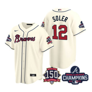 Men's Atlanta Braves Jorge Soler 2021 World Series Champions Stitched Jersey Cool Base Cream