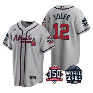Men's Atlanta Braves Jorge Soler 2021 World Series Stitched Jersey Cool Base Gray