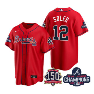 Men's Atlanta Braves Jorge Soler 2021 World Series Champions Stitched Jersey Cool Base Red
