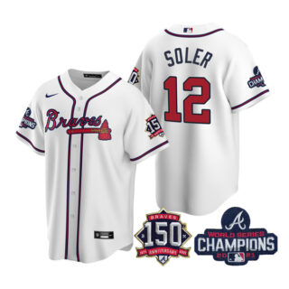 Men's Atlanta Braves Jorge Soler 2021 World Series Champions Stitched Jersey Cool Base White Home