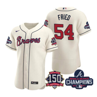 Men's Atlanta Braves Max Fried 2021 World Series Champions Stitched Jersey Flex Base Cream