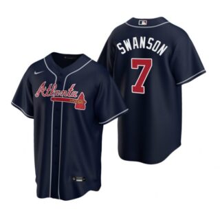 Men's #7 Dansby Swanson Atlanta Braves Cool Base Jersey Navy
