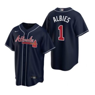 Men's #1 Ozzie Albies Atlanta Braves Cool Base Jersey Navy