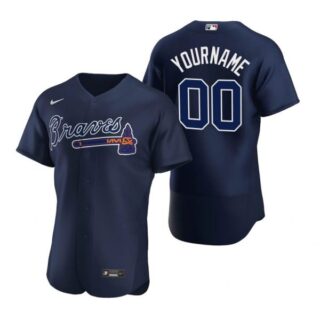 Men's Custom Atlanta Braves Flex Base Jersey Navy