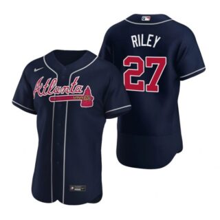 Men's #27 Austin Riley Atlanta Braves Flex Base Jersey Navy Red