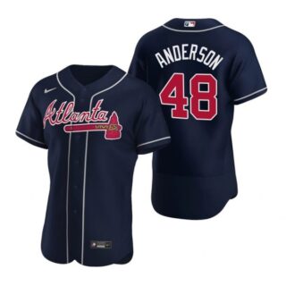 Men's Ian Anderson Atlanta Braves Flex Base Jersey Navy Red
