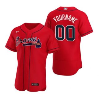 Men's Custom Atlanta Braves Flex Base Jersey Red