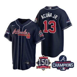 Men's Atlanta Braves Ronald Acuna Jr. 2021 World Series Champions Stitched Jersey Cool Base Navy