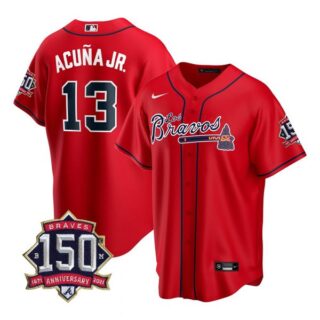 Youth #13 Ronald Acuna Jr. Atlanta Braves Los Bravos Red Stitched Jersey