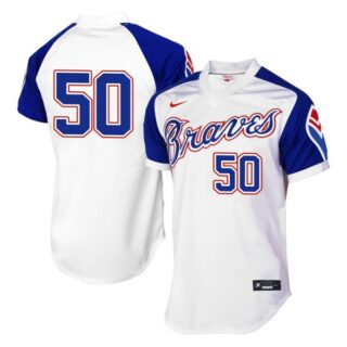 Men's #50 Charlie Morton Atlanta Braves Cool Base Jersey White Throwback