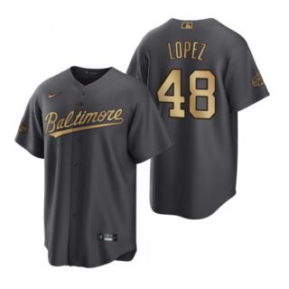 Men's Cool Base Jorge Lopez Baltimore Orioles 2022 MLB All-Star Game Charcoal Black Stitched Jersey