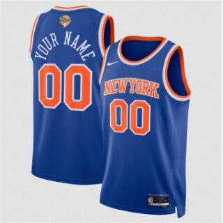 Men's New Yok Knicks Active Player Custom Blue 2026 Finals Patch Icon Edition Stitched Basketball Jersey
