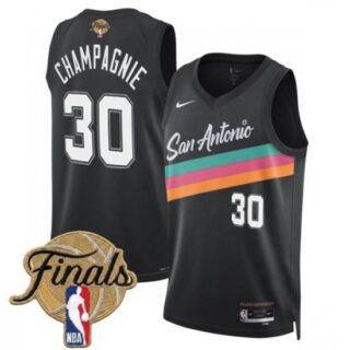 Men's San Antonio Spurs #30 Julian Champagnie Black 2026 Finals City Edition Stitched Basketball Jersey