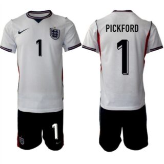 Men's England 2026 #1 Jordan Pickford White Home Soccer Jersey Suit