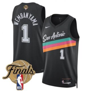 Men's San Antonio Spurs #1 Victor Wembanyama Black 2026 Finals City Edition Stitched Basketball Jersey