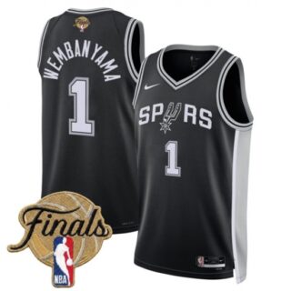 Men's San Antonio Spurs #1 Victor Wembanyama Black 2026 Finals Icon Edition Stitched Basketball Jersey