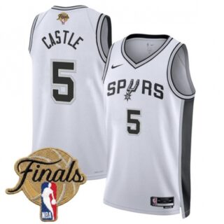 Men's San Antonio Spurs #5 Stephon Castle White 2026 Finals Association Edition Stitched Basketball Jersey