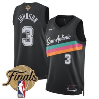 Men's San Antonio Spurs #3 Keldon Johnson Black 2026 Finals City Edition Stitched Basketball Jersey