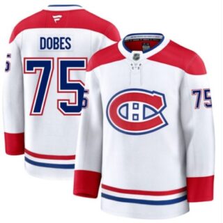 Men's Montreal Canadiens #75 Jakub Dobes White Fanatics Premium Away Jersey