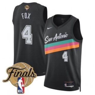 Men's San Antonio Spurs #4 De'Aaron Fox Black 2026 Finals City Edition Stitched Basketball Jersey