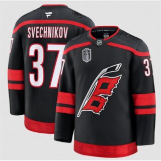 Men's Carolina Hurricanes #37 Andrei Svechnikov Black 2026 Stanley Cup Final Home Premium Hockey Stitched Jersey