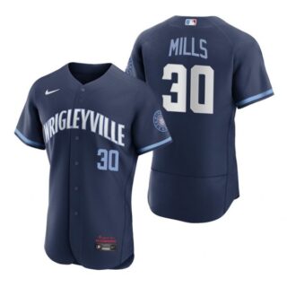 Men's - Flex Base Chicago Cubs Alec Mills City Connect Wrigleyville Jersey Navy Stitched