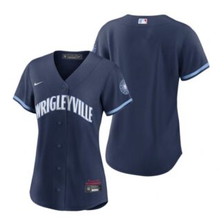 Women Chicago Cubs Blank City Connect Wrigleyville Jersey Navy Stitched
