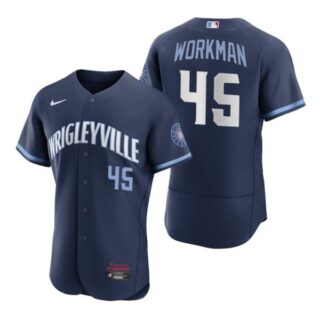Men's - Flex Base Chicago Cubs Brandon Workman City Connect Wrigleyville Jersey Navy Stitched