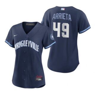 Women Chicago Cubs Jake Arrieta City Connect Wrigleyville Jersey Navy Stitched