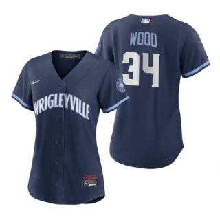 Women Chicago Cubs Kerry Wood City Connect Wrigleyville Jersey Navy Stitched