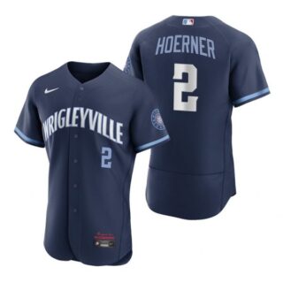 Men's - Flex Base Chicago Cubs Nico Hoerner City Connect Wrigleyville Jersey Navy Stitched