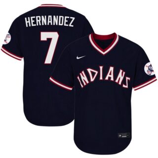 Men's Cleveland Indians #7 C??sar Hern??ndez 1975 Throwback Jersey - Stitched Navy