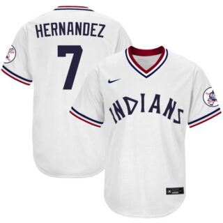 Men's Cleveland Indians #7 C??sar Hern??ndez 1975 Throwback Jersey - Stitched White