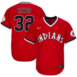 Men's Cleveland Indians #32 Franmil Reyes 1975 Throwback Jersey - Stitched Red