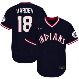 Men's Cleveland Indians #18 Mel Harder 1975 Throwback Jersey - Stitched Navy