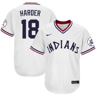 Men's Cleveland Indians #18 Mel Harder 1975 Throwback Jersey - Stitched White