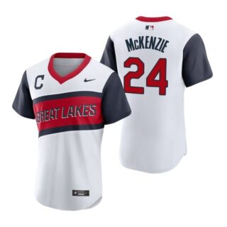 Men's #24 Triston Mckenzie Cleveland Indians White Home 2021 Little League Classic Jersey