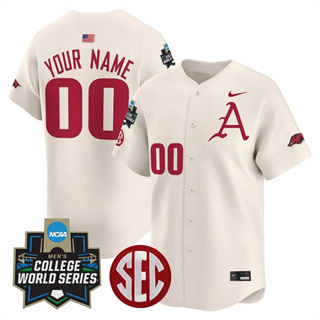 Custom Arkansas Razorbacks 2025 World Series Vapor Premier Limited Jersey All Stitched Cream