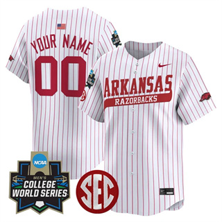 Custom Arkansas Razorbacks 2025 World Series Vapor Premier Limited Jersey All Stitched Pinstripe