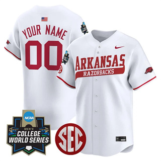 Custom Arkansas Razorbacks 2025 World Series Vapor Premier Limited Jersey All Stitched White