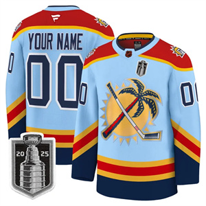 Custom Men's Florida Panthers 2025 Stanley Cup Final Premium Jersey All Stitched Blue